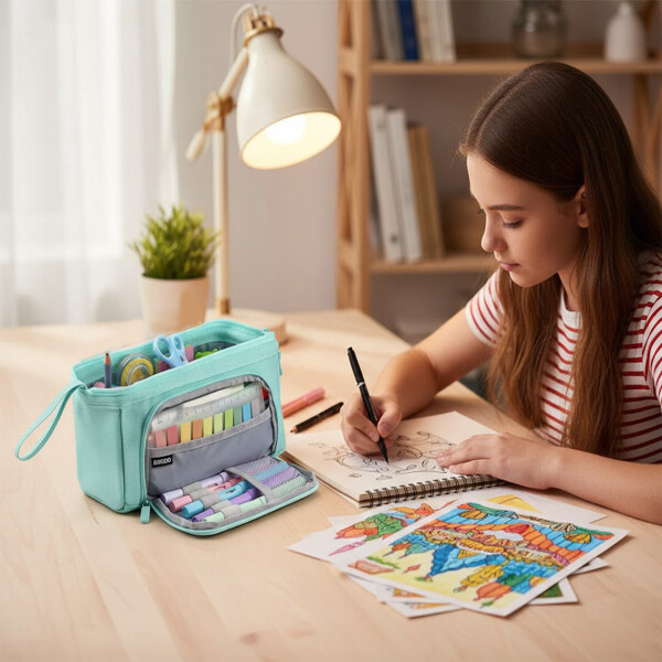 Cartuchera Escolar Liceal Organizador 22cm Gran Capacidad Verde