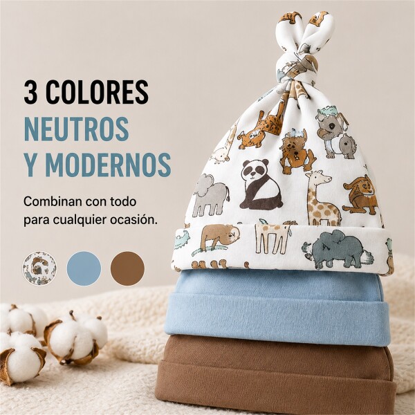 Set X3 Gorros para Bebé 100% Algodón con Nudo Celeste 1