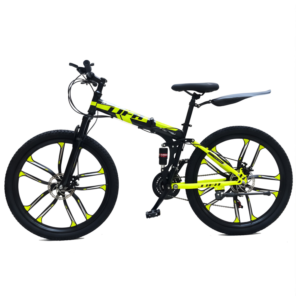 Bicicleta JJFH Rod 26 Doble Suspensión Plegable Freno Disco - Color Amarillo Fluor 