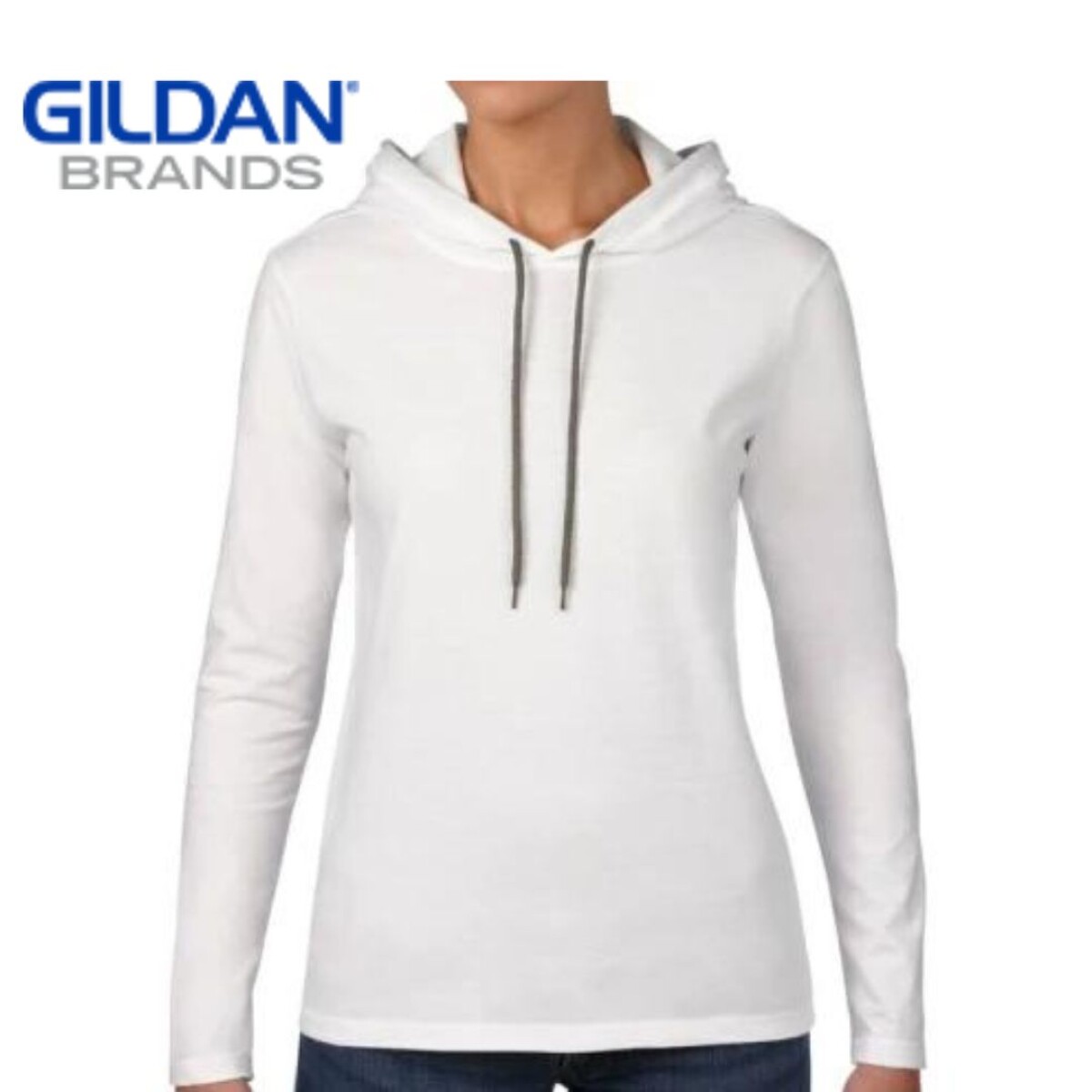 Camiseta manga larga con capucha Gildan Deportiva - Blanco 