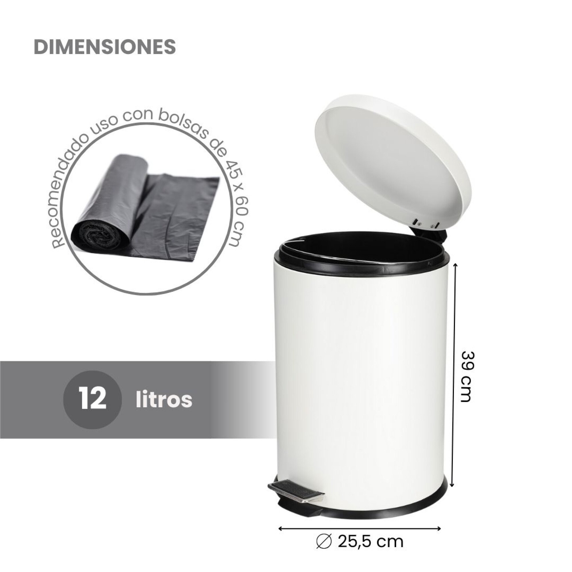 Cesto de basura 12 Litros Tacho Residuos Papelera Extraíble Acero