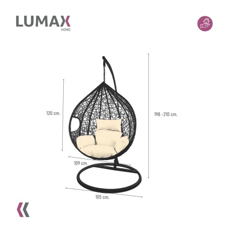 Hamaca nido colgante c/base metal y apoya pie jardín Negro/Blanco