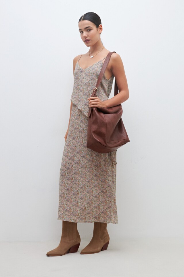 Maxi vestido estampado con volado multicolor