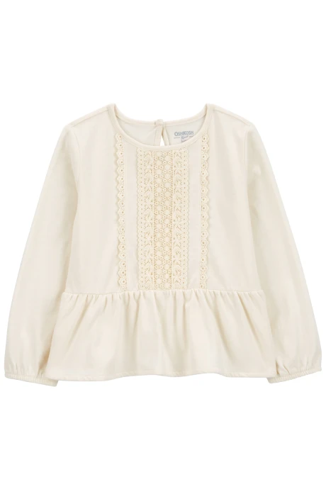 Blusa de algodón, con encaje y volado Blusa de algodón, con encaje y volado