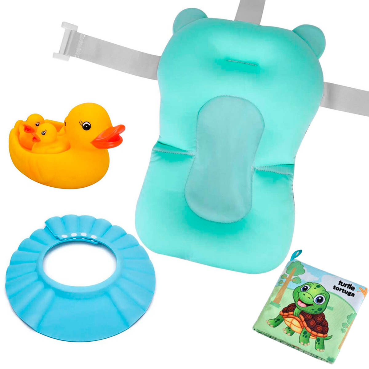 Colchón Bañito Baby Splash Almohada Baño Bebe + Accesorios - Celeste 