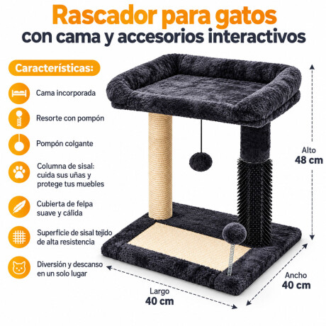 Rascador Para Gatos Con Cama Y 2 Pompones Gris Oscuro