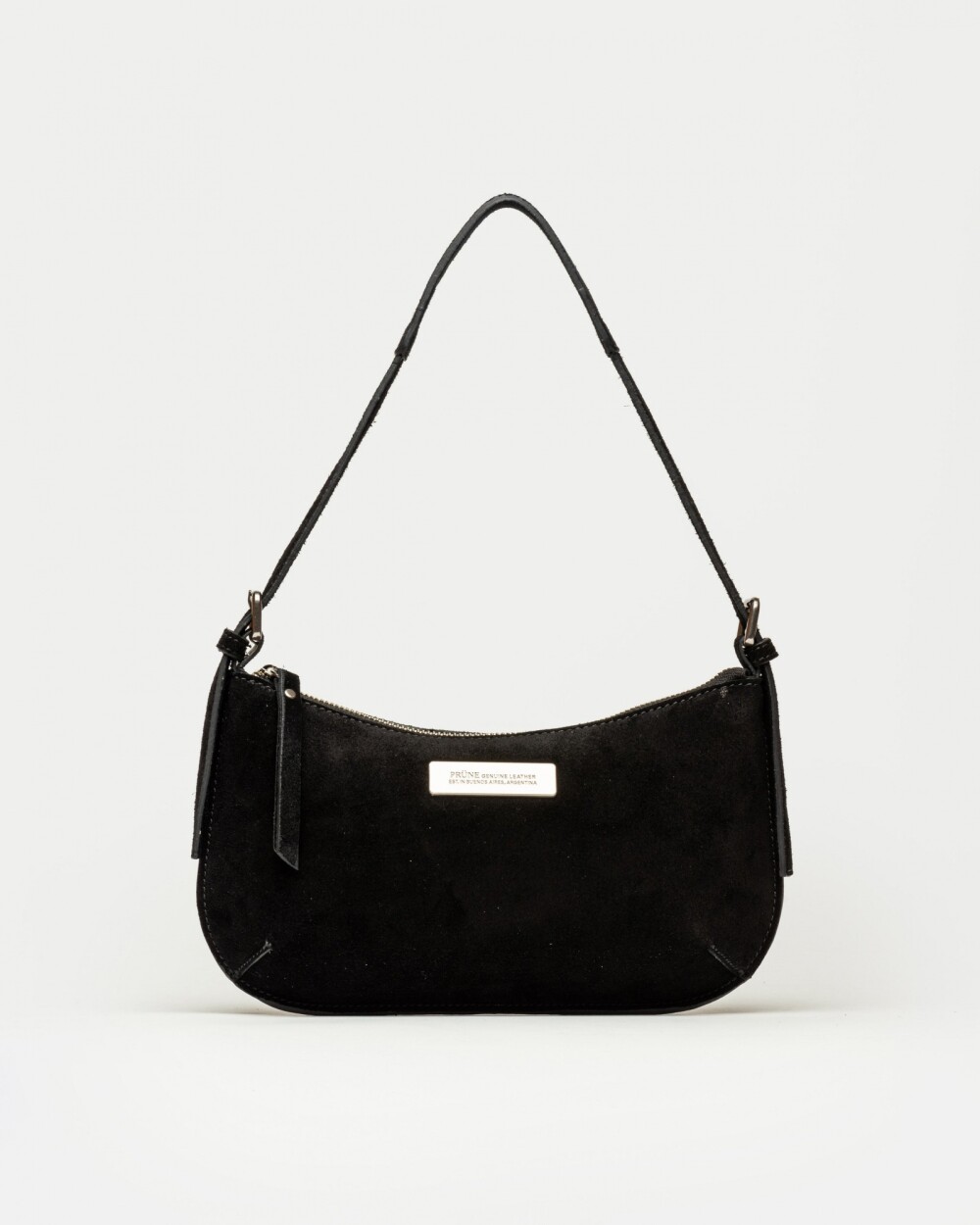 Cartera al hombro Mia en cuero gamuza Negro