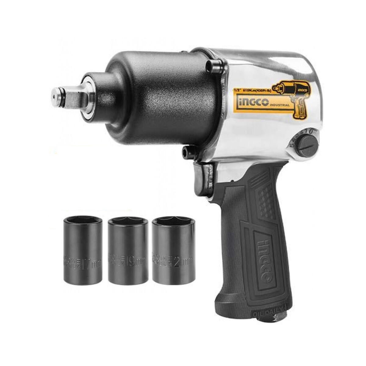 Llave de impacto neumática 1/2" con accesorios Ingco 