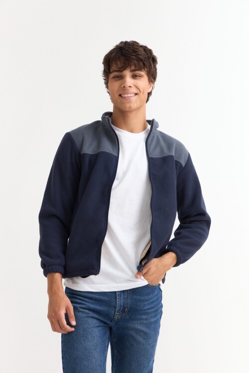 Campera de polar con corderito AZUL