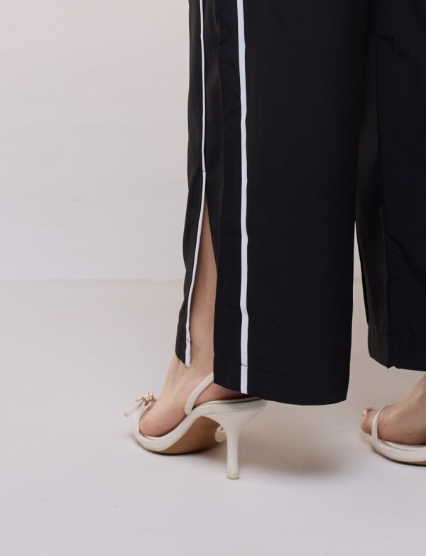 Pantalón Wide Leg Con Franjas Deportivas NEGRO