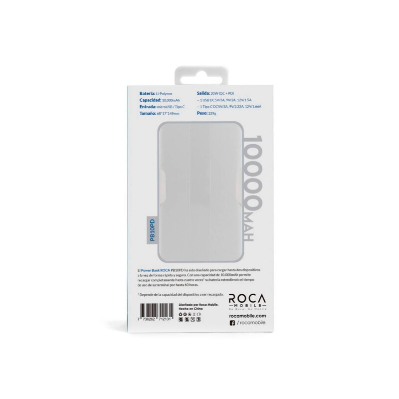 Power Bank 10000 mAh triple salida PD 20W color blanco Power Bank 10000 Mah Triple Salida Pd 20w Color Blanco