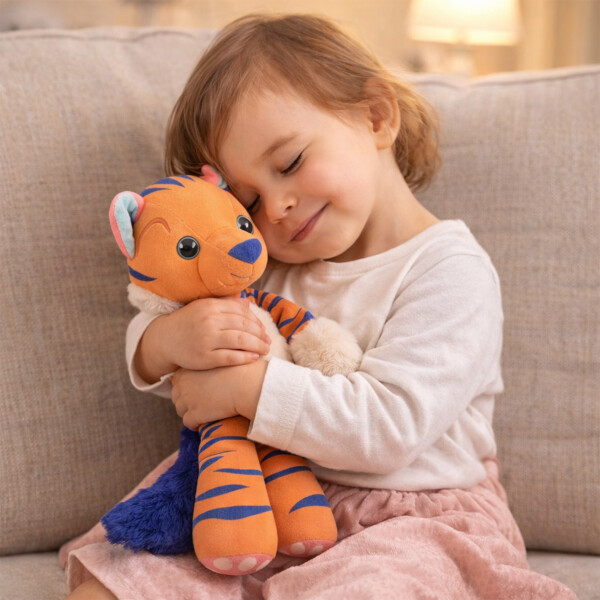 Peluche Tranquilizador Para Dormir Tigre 30cm C/ Bolsillo Color Naranja