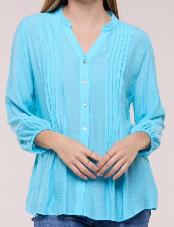Blusa Con Alforzas En Delantero Y Botones CELESTE