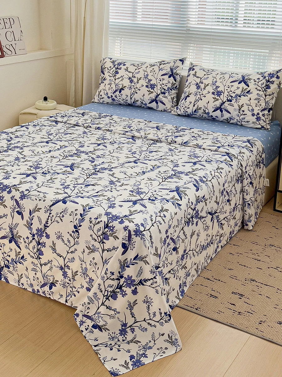JUEGO DE SÁBANAS SOMMIER FLORAL - AZUL 