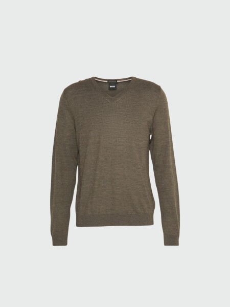 BOSS -Buzo cuello V de lana virgen, slim fit, MELBA-P Verde Musgo