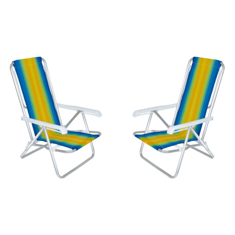 Set X2 Reposeras Sillas Playa Reclinables 8 Posiciones Alum Azul/amarillo