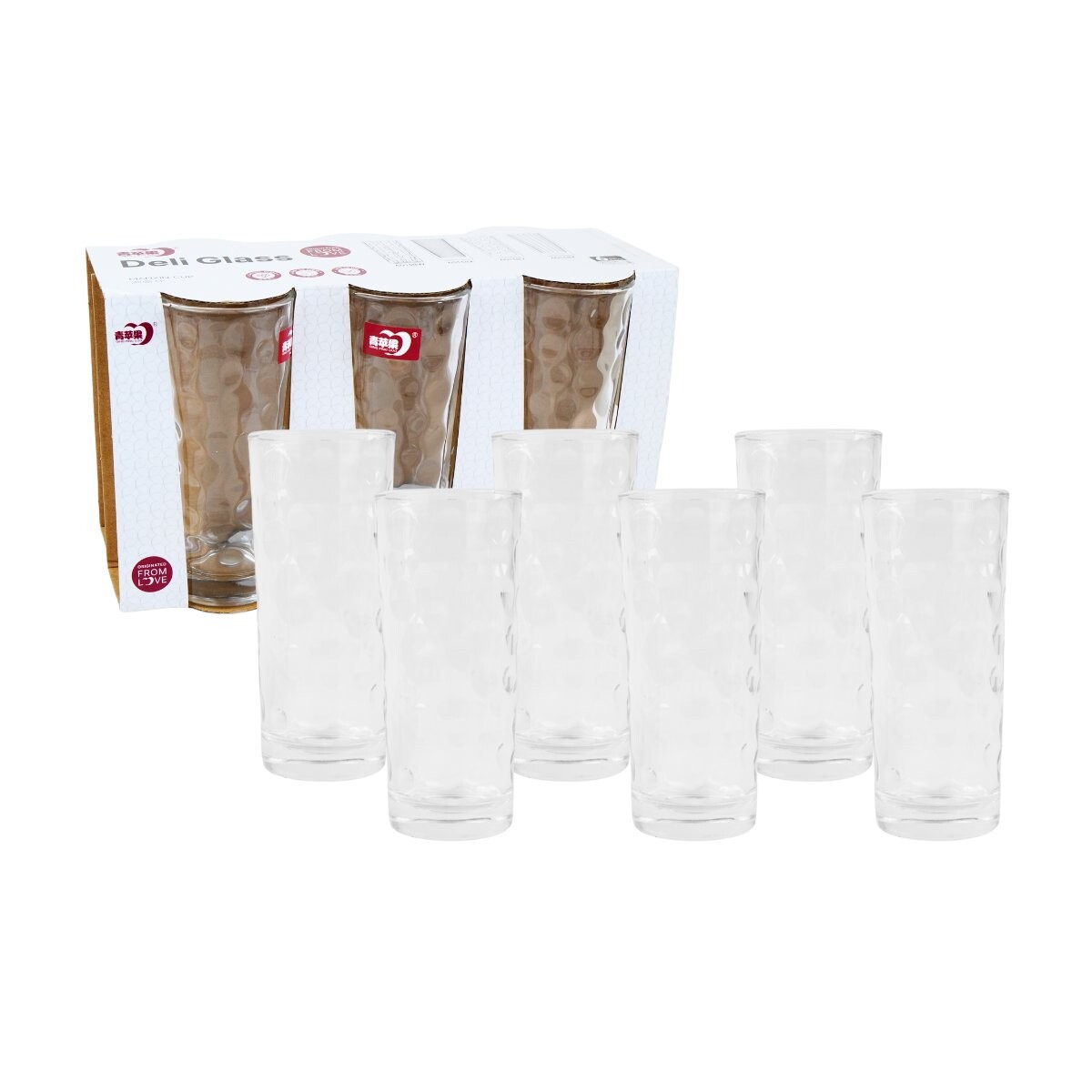 Set de 6 vasos de vidrio labrados 215ml 