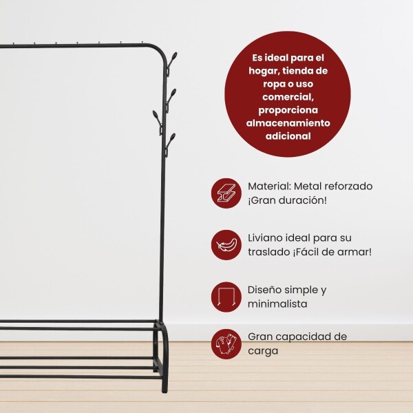 Perchero Para Ropa Con Doble Estante Percha Metal Organizador Placard Ropero Imback Color Negro Perchero Para Ropa Con Doble Estante Percha Metal Organizador Placard Ropero Imback Color Negro
