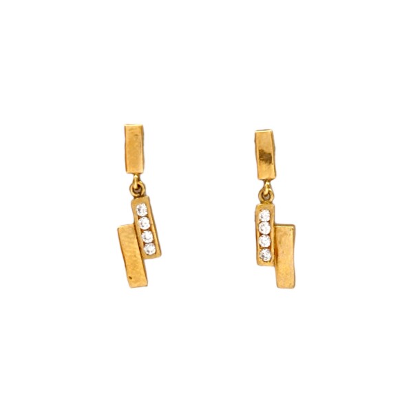Caravanas colgantes Zirconia doble fila de oro - Oro bajo - Zirconia- CA8254 conpiedra