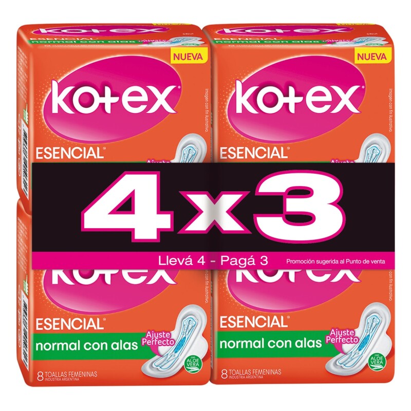 Toallitas Femeninas Kotex Esencial C/alas 32 Uds. Toallitas Femeninas Kotex Esencial C/alas 32 Uds.