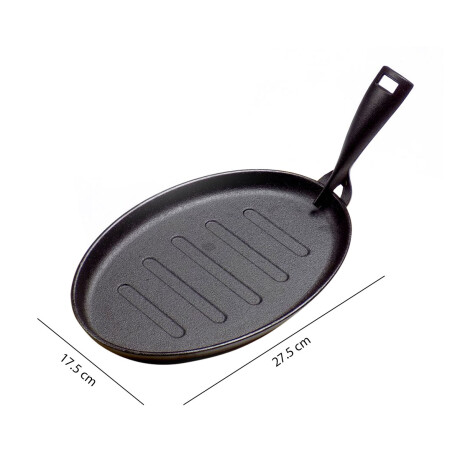Plancha Grill Oval en Hierro c/Mango Removible y Base Madera Negro