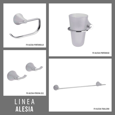 SET DE ACCESORIOS INCLUYE 2 PERCHAS DOBLES, PORTAROLLO CROMADO, PORTAVASO CROMADO Y TOALLERO BARRAL RECTO 000