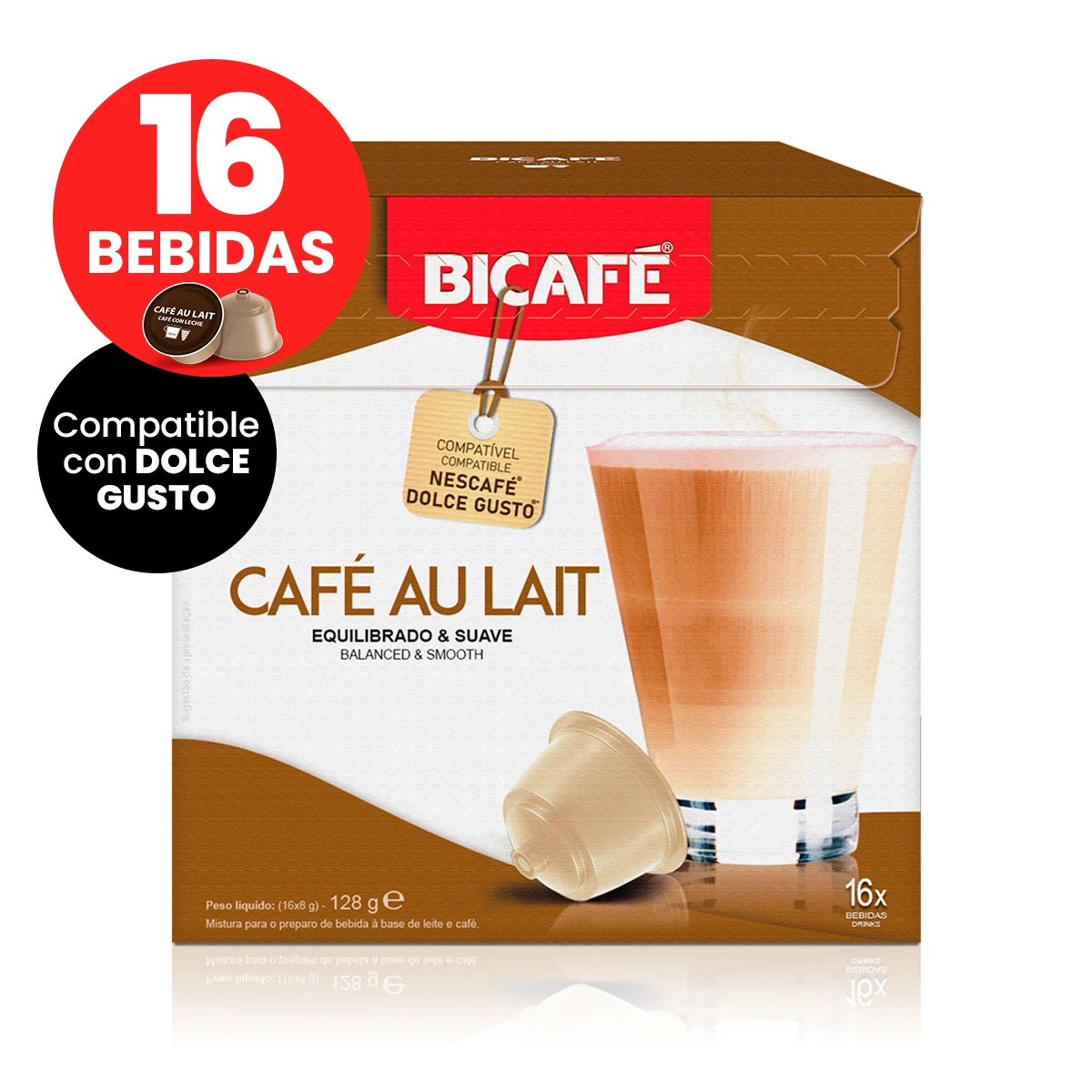 Capsulas Bicafe Cafe Au Lait X16 bebidas Comp Dolce Gusto sin Azucar 