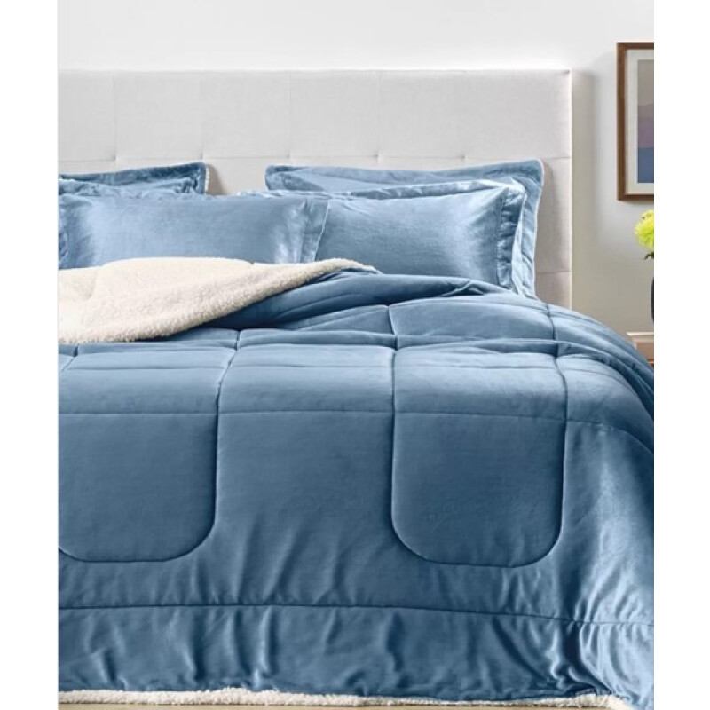 Acolchado Terciopelo y Corderito KARSTEN c/porta Almohada KING Sonata Azul