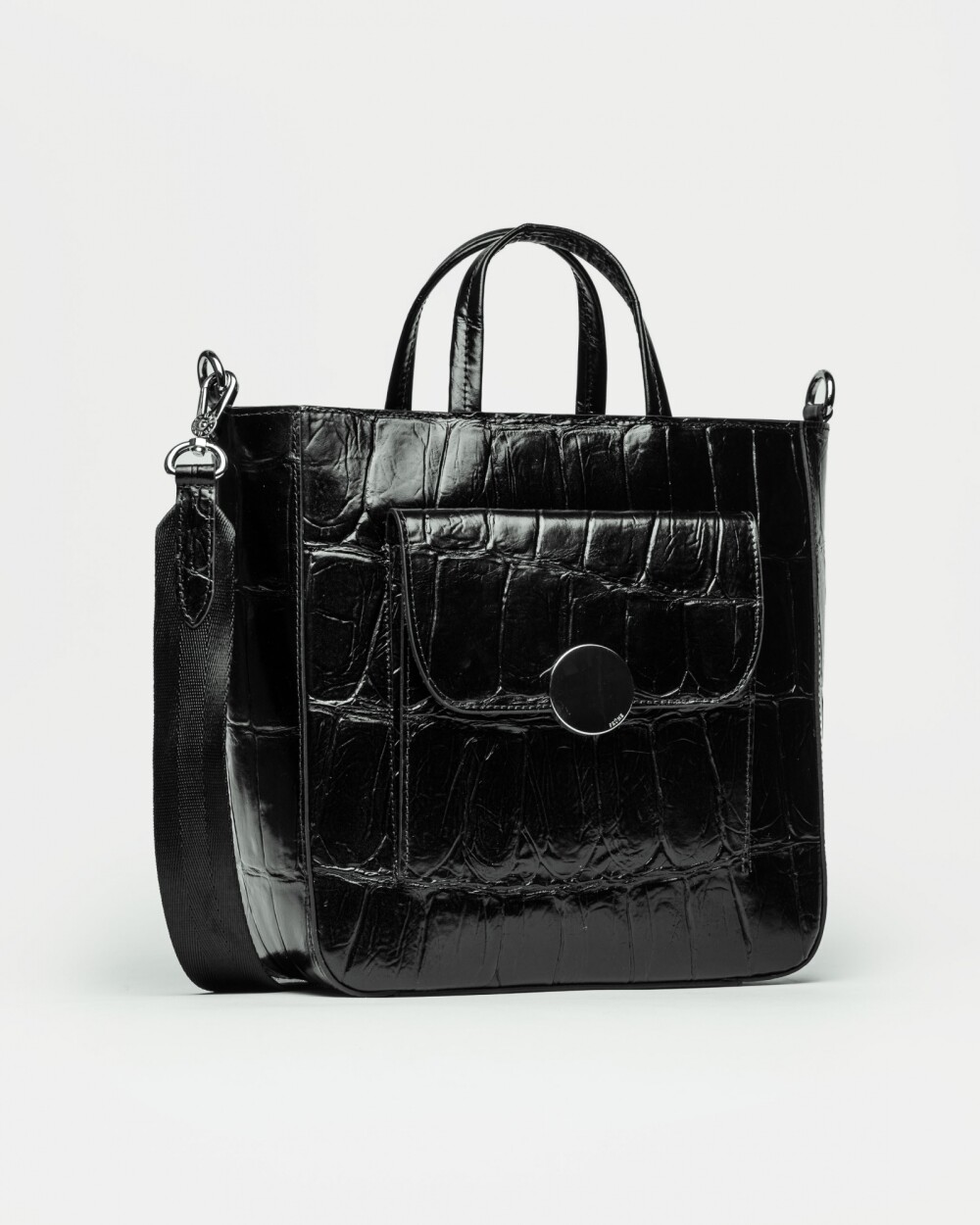 Shopper The Circle En Cuero Graneado Big Croco Negro