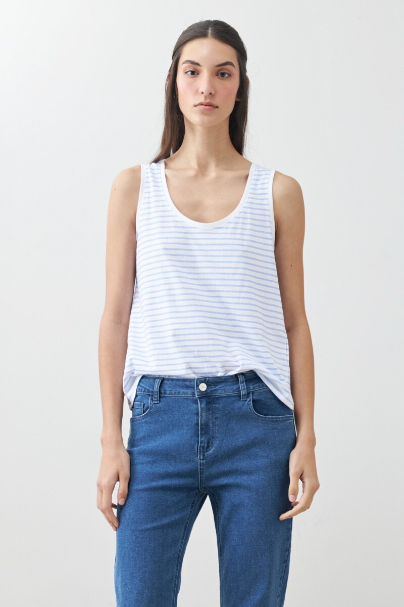 Musculosa rayada escote a la base blanco