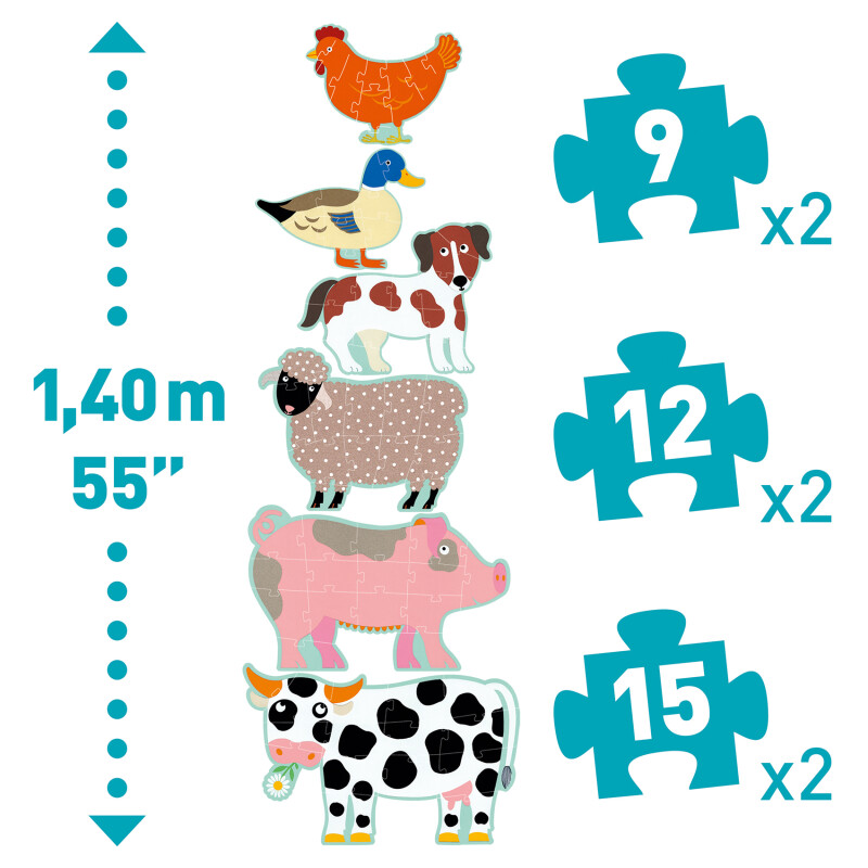 MAXIGEANT Puzzle X6 Maxi Geant 9, 12 Y 15 Pcs 3+ Djeco - Granja