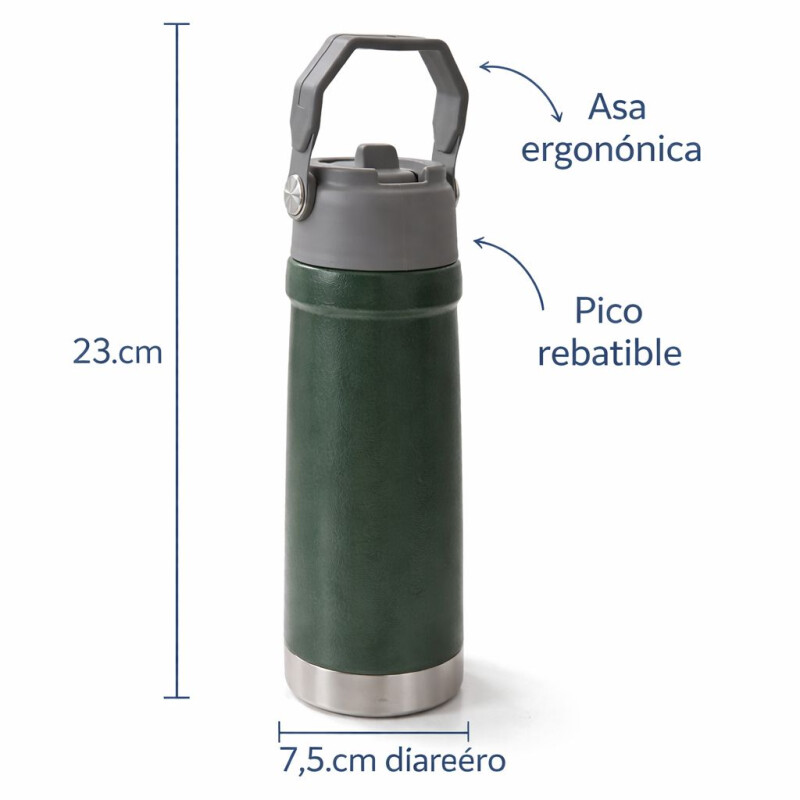 Botella Térmica de Acero Inoxidable 650 ml con Asa – Doble Pared Mantiene Frío y Calor Verde