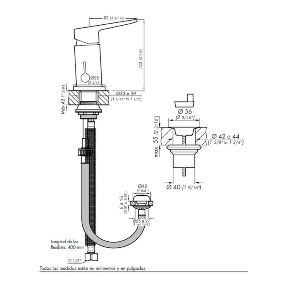 Griferia de bidet Monocomando ZOE cromado con transferencia Griferia De Bidet Monocomando Zoe Cromado Con Transferencia
