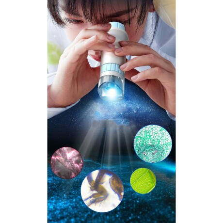 Mini Microscopio Didáctico 40-160X Portable p/Bolsillo Niños Celeste