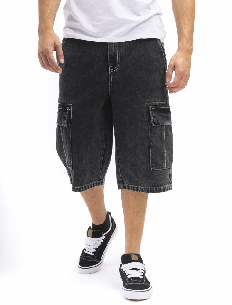 Bermuda Jean Cargo Overzise Negro
