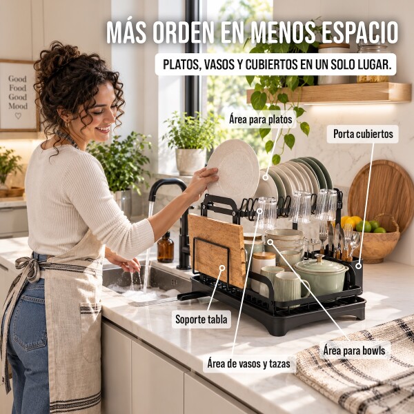 Escurridor Seca Platos Vajilla 2 Niveles Con Bandeja Drenaje Agua Cocina Imback Color Negro Escurridor Seca Platos Vajilla 2 Niveles Con Bandeja Drenaje Agua Cocina Imback Color Negro