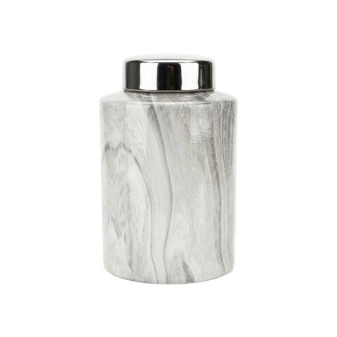 JARRON CERAMICA GRIS COMB C/TAPA PLATA 17X17X26CM Unica