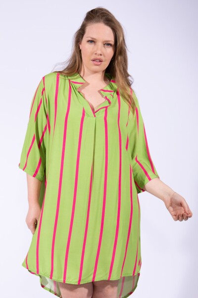 Vestido rayado escote v Verde Manzana