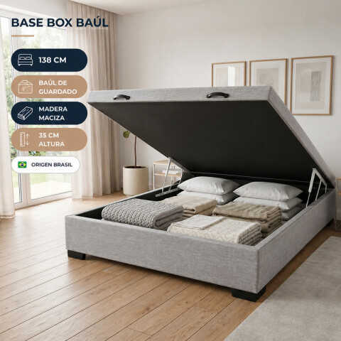 Base para Sommier Colchón Baul 2 Plazas - 138 x 188 x 35 cm - Estructura Madera Maciza - Gris Base para Sommier Colchón Baul 2 Plazas - 138 x 188 x 35 cm - Estructura Madera Maciza - Gris