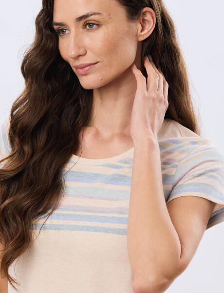 REMERA RAYADA DE ALGODÓN Beige