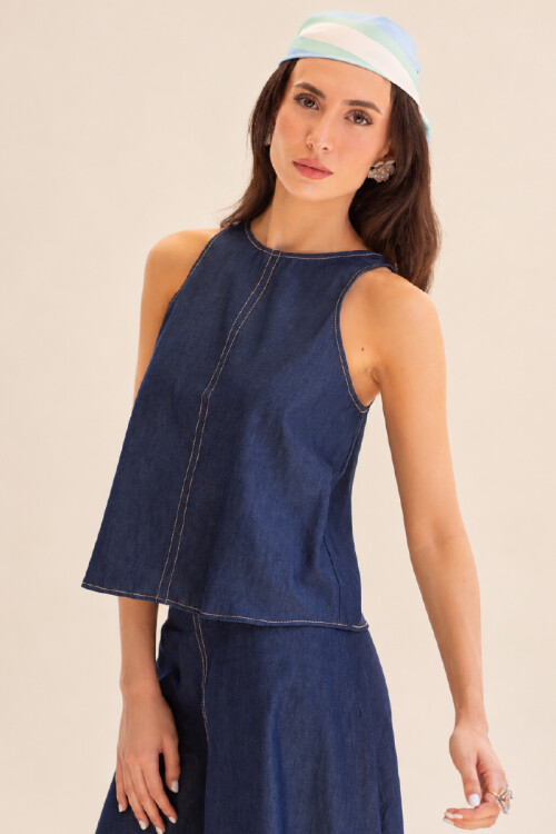 BLUSA C492B/26 SIN MANGA ESPALDA CRUZADA Azul