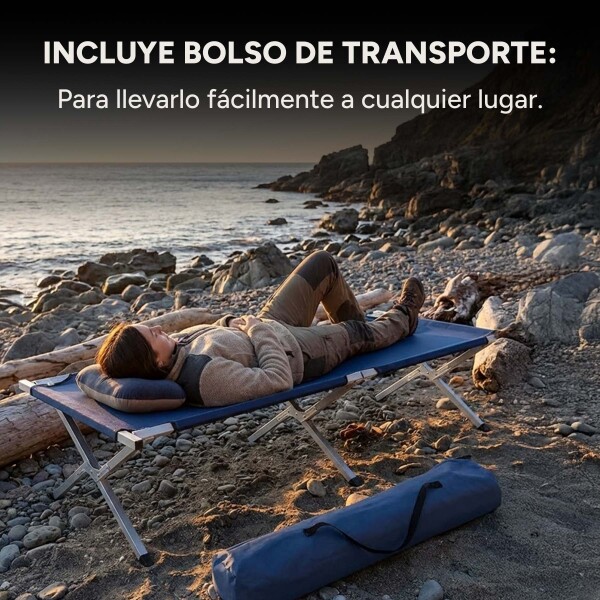 Cama Catre Plegable Camping Playa Aire Libre Aluminio 190 Cm Color Azul