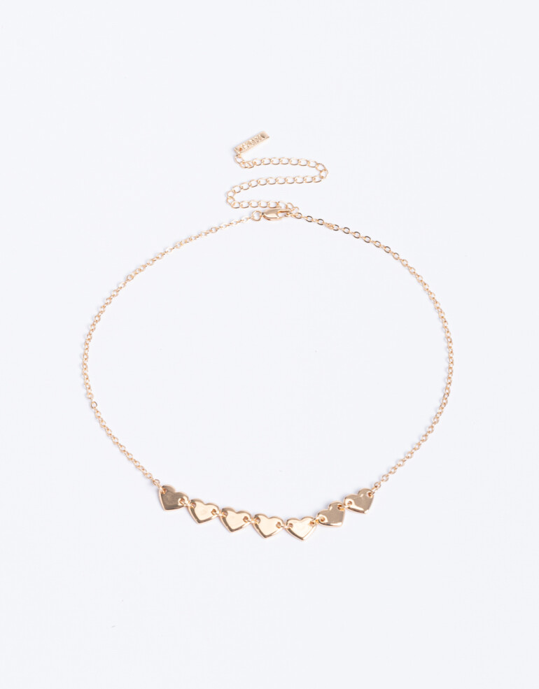 Collares Cortos Metal Collar Corto De Corazones Bañado En Oro - Dorado