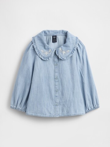 LS COLLAR DNM TOP LIGHT WASH