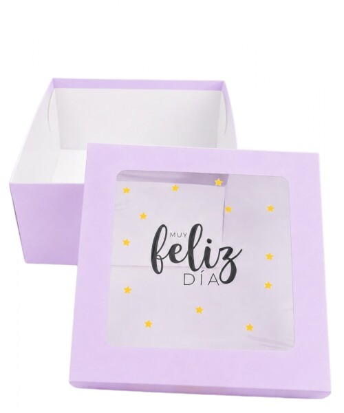 Caja flexi 20x20x9,5. c/visor impreso LILA- ESTRELLAS