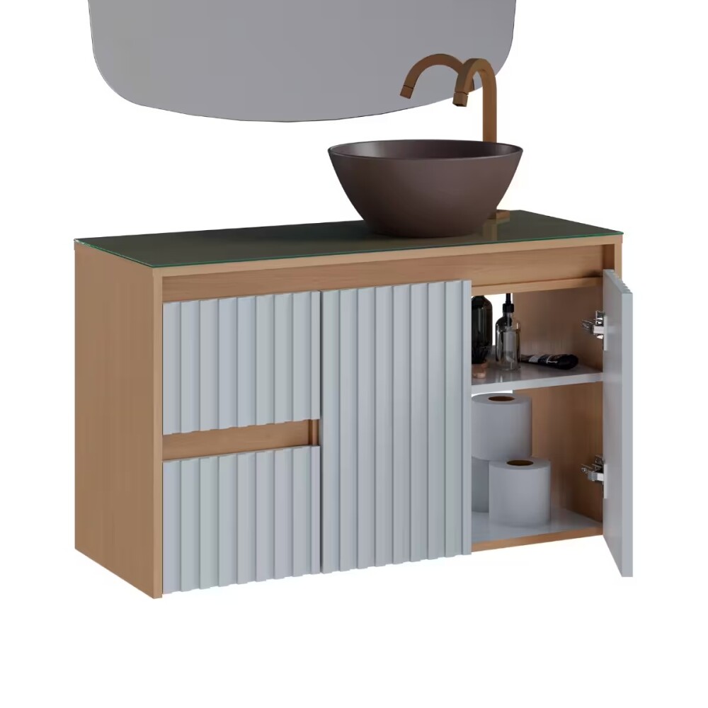 Mueble de baño suspendido Sakura Beige 90 cm sin bacha Mueble De Baño Suspendido Sakura Beige 90 Cm Sin Bacha