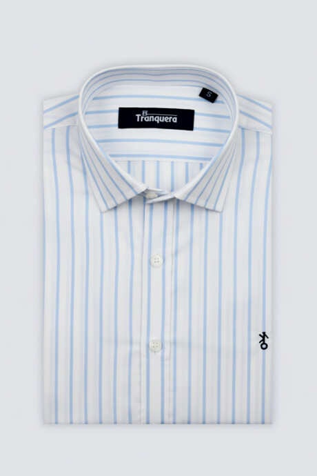 Camisa de Hombre Premium Cuello s/Botones Raya Celeste 1