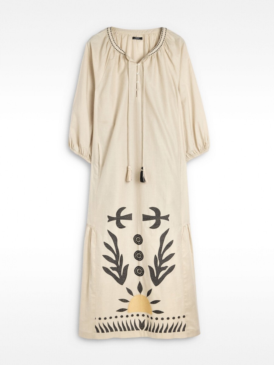 Vestido Midi Bordado 100% Algodón crudo