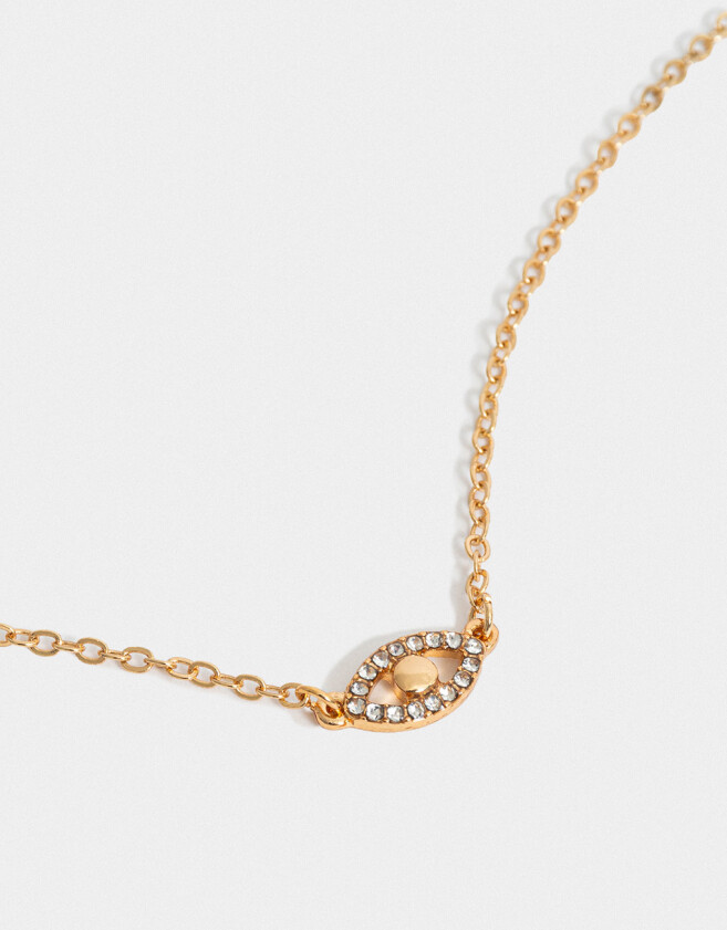 Cadena Corta con Dije Bañada en Oro Cadena Corta Con Dije De Ojo Bañada En Oro - Dorado