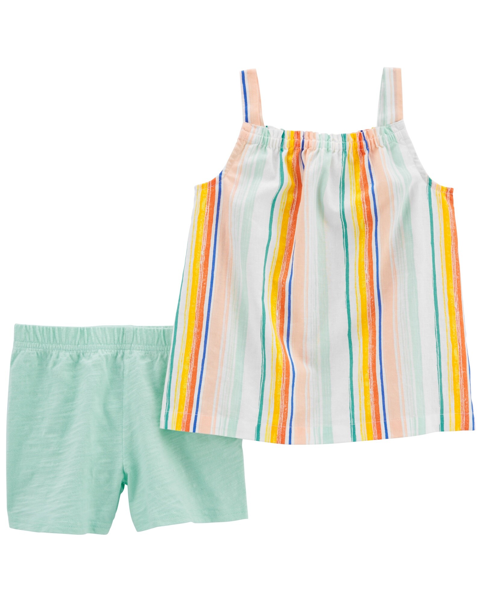 Set dos piezas, short de algodón y musculosa de lino con brillos. Talles 6-24M Sin color